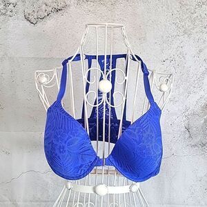 PINK by Victoria's Secret push-up bombshell bra in blue lace Women's Size32C